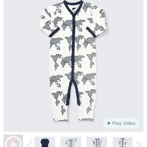 Monica + Andy one-piece snap up onesie with world map pattern
